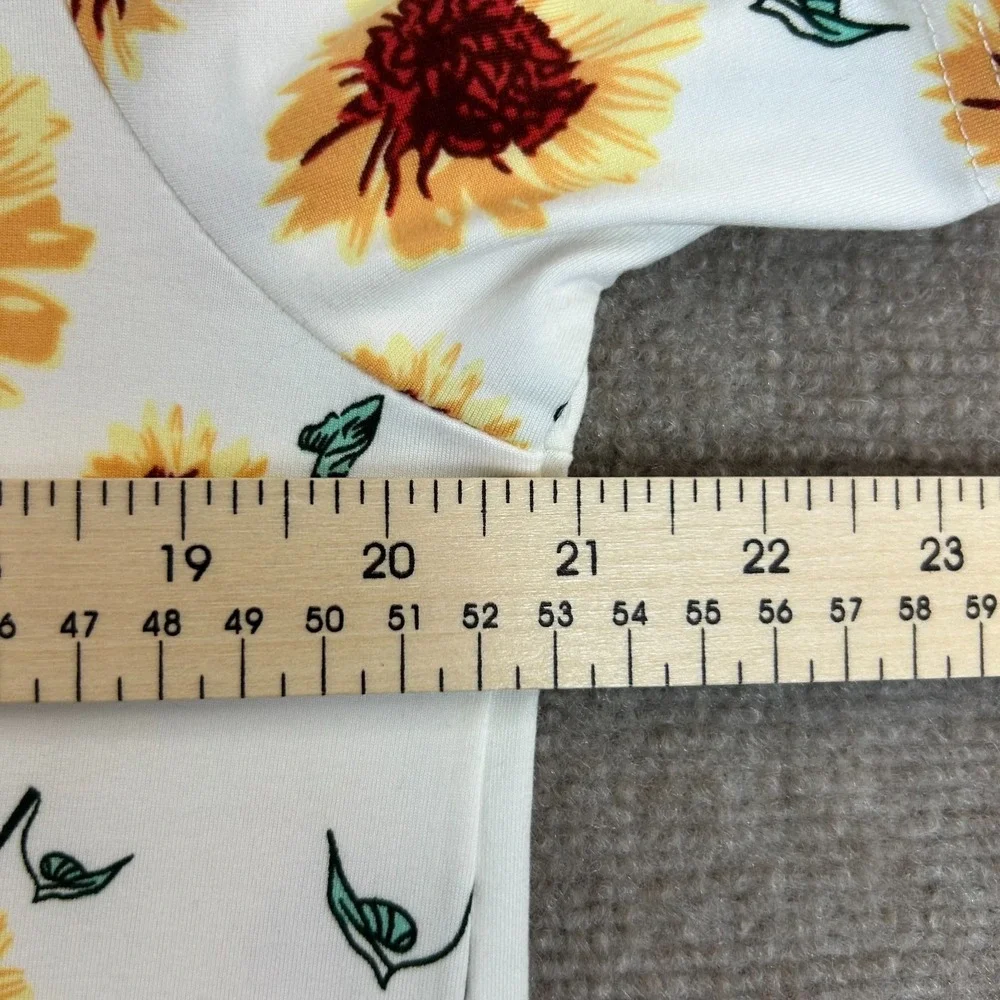 Molerani T Shirt Dress Women XL White Sunflower Print Stretch Round Neck Comfort